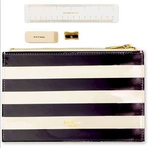NWT Kate Spade Black Striped Pencil Pouch